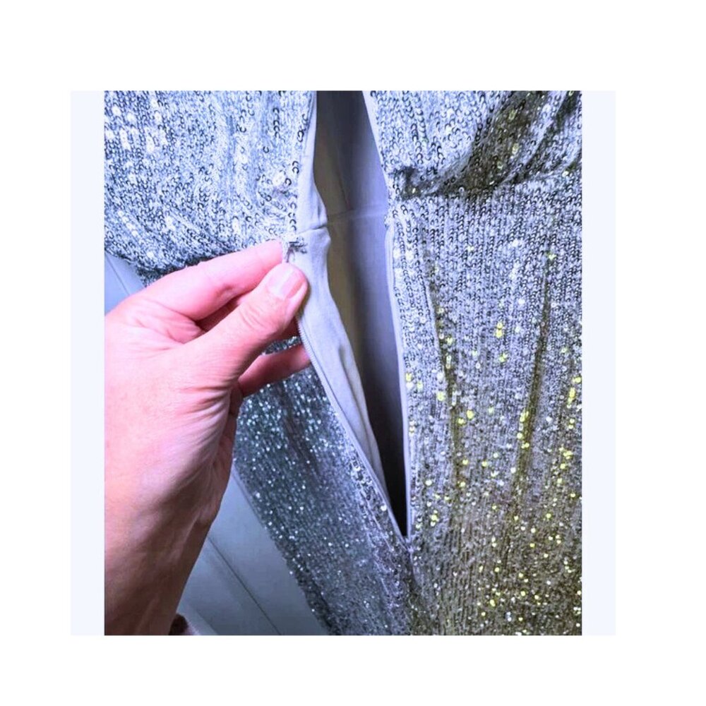 Ann Taylor Silver Sequin Midi Dress Shimmer Cocktail Party Size 14 NEW - Picture 11 of 12
